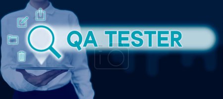 Téléchargez les photos : Signe d'écriture Qa Testeur, Concept d'entreprise Assurance qualité d'un projet en cours avant sa mise en œuvre - en image libre de droit