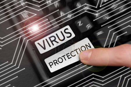Text caption presenting Virus Protection, Business concept program designed to protect computers from malware