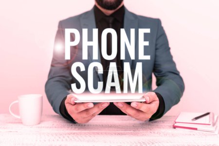 Photo for Inspiration showing sign Phone Scam, Business showcase getting unwanted calls to promote products or service Telesales - Royalty Free Image