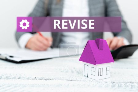Photo for Text sign showing Revise, Business idea survey over whole subject or division it Summary of something - Royalty Free Image
