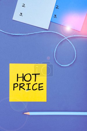 Foto de Signo de texto que muestra el precio caliente, descripción general del negocio El comprador o vendedor puede obtener algo para un producto vendido o comprar - Imagen libre de derechos
