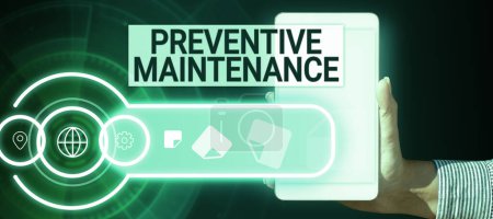 Photo for Text caption presenting Preventive Maintenance, Business concept Avoid Breakdown done while machine still working - Royalty Free Image