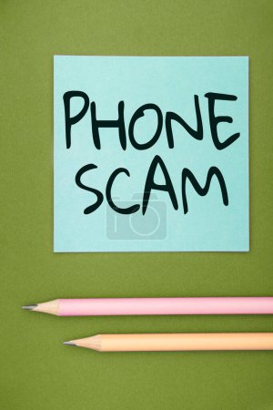 Photo for Writing displaying text Phone Scam, Word for getting unwanted calls to promote products or service Telesales - Royalty Free Image