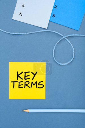 Photo for Text sign showing Key Terms, Business approach Words that can help a person in searching information they need - Royalty Free Image