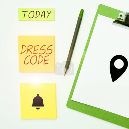 Photo for Inspiration showing sign Dress Code, Word Written on an accepted way of dressing for a particular occasion or group - Royalty Free Image