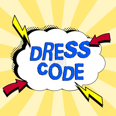 Photo for Writing displaying text Dress Code, Word for an accepted way of dressing for a particular occasion or group - Royalty Free Image