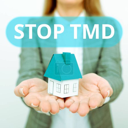 Photo for Text sign showing Stop Tmd, Business idea Prevent the disorder or problem affecting the chewing muscles - Royalty Free Image