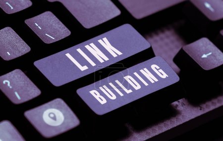 Foto de Sign displaying Link Building, Concept meaning SEO Term Exchange Links Acquire Hyperlinks Indexed - Imagen libre de derechos