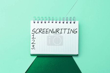 Photo for Writing displaying text Screenwriting, Word for the art and craft of writing scripts for media communication - Royalty Free Image