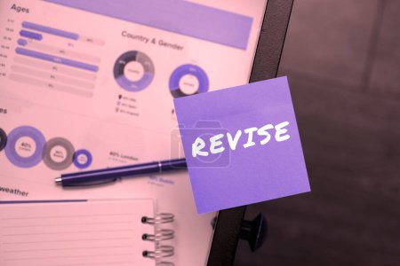Photo for Text sign showing Revise, Business idea survey over whole subject or division it Summary of something - Royalty Free Image