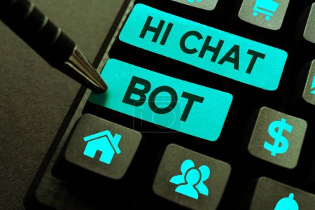 Foto de Señal que muestra Hola Chat Bot, Descripción general del negocio Saludo a la máquina robot que responde a un mensaje enviado - Imagen libre de derechos