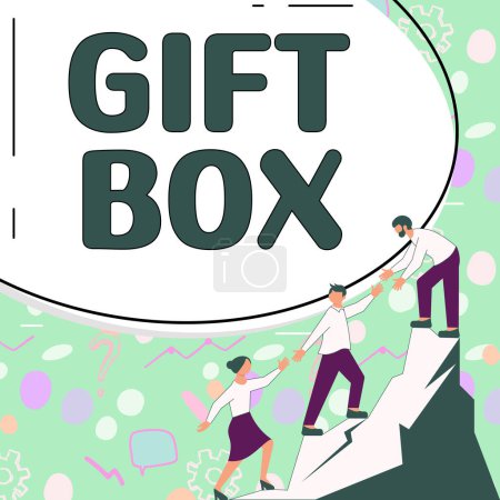 Foto de Cartel que muestra la caja de regalo, escaparate de negocios Un pequeño cointainer con diseños capaces de manejar regalos - Imagen libre de derechos