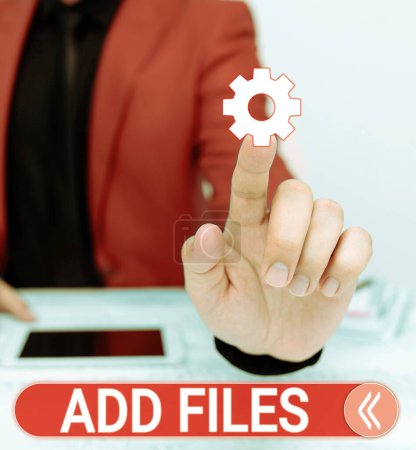 Photo for Inspiration showing sign Add Files, Business showcase To put more information to a certain person,thing,or document - Royalty Free Image