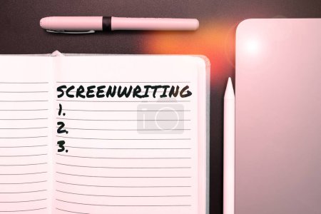 Photo for Hand writing sign Screenwriting, Word for the art and craft of writing scripts for media communication - Royalty Free Image