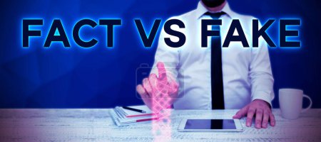 Photo for Text sign showing Fact Vs Fake, Word for Is it true or is false doubt if something is real authentic - Royalty Free Image