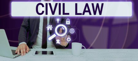 Téléchargez les photos : Texte manuscrit Droit civil, idée d'entreprise Droit concernant les relations privées entre les membres de la communauté - en image libre de droit