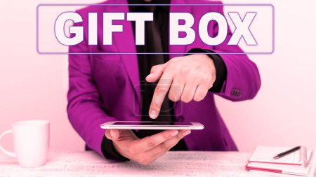 Photo for Conceptual caption Gift Box, Business approach A small cointainer with designs capable of handling presents - Royalty Free Image