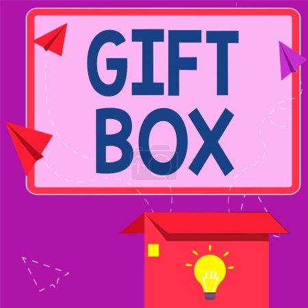 Foto de Exhibición conceptual Caja de regalo, palabra para un pequeño cointainer con diseños capaces de manejar presenta - Imagen libre de derechos