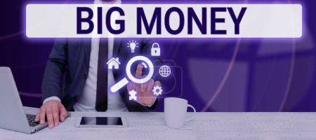 Photo for Inspiration showing sign Big Money, Business approach Pertaining to a lot of ernings from a job,business,heirs,or wins - Royalty Free Image