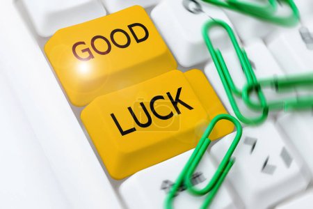 Photo for Hand writing sign Good Luck, Word for A positive fortune or a happy outcome that a person can have - Royalty Free Image