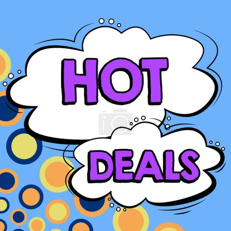 Photo for Text sign showing Hot Deals, Word for An agreement through which one of the paties is offered and accept - Royalty Free Image