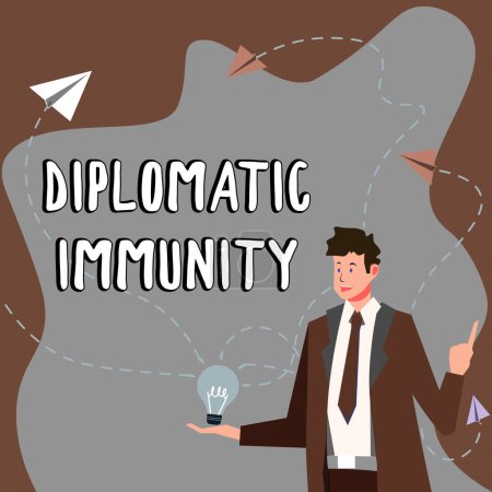 Photo for Writing displaying text Diplomatic Immunity, Business approach law that gives foreign diplomats special rights in the country they are working - Royalty Free Image