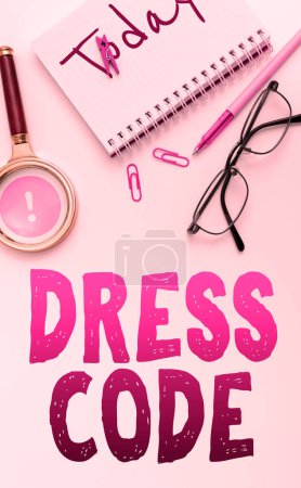 Photo for Inspiration showing sign Dress Code, Business approach an accepted way of dressing for a particular occasion or group - Royalty Free Image