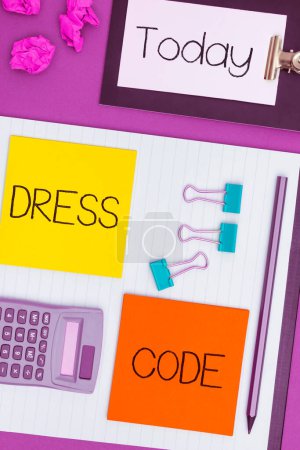 Photo for Sign displaying Dress Code, Business concept an accepted way of dressing for a particular occasion or group - Royalty Free Image