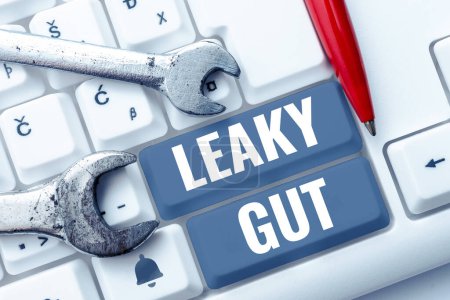 Photo for Text sign showing Leaky Gut, Internet Concept A condition in which the lining of small intestine is damaged - Royalty Free Image