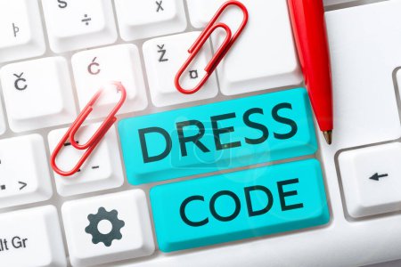 Photo for Text sign showing Dress Code, Concept meaning an accepted way of dressing for a particular occasion or group - Royalty Free Image