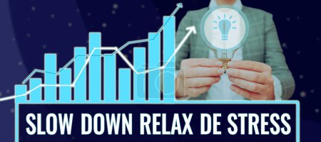 Téléchargez les photos : Text sign showing Slow Down Relax De Stress, Business idea Have a break reduce stress levels rest calm - en image libre de droit