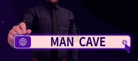 Photo for Text showing inspiration Man Cave, Conceptual photo a room, space or area of a dwelling reserved for a male person - Royalty Free Image