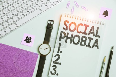 Photo for Hand writing sign Social Phobia, Business showcase overwhelming fear of social situations that are distressing - Royalty Free Image
