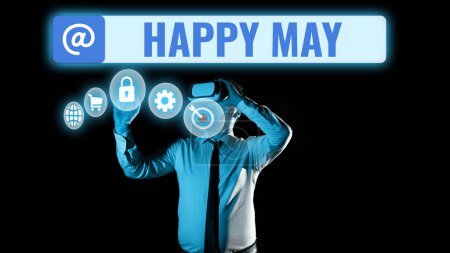 Téléchargez les photos : Texte inspirant Happy May, Internet Concept Happy new month Meilleurs voeux Nouveau départ Fête - en image libre de droit