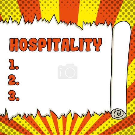 Photo for Hand writing sign Hospitality, Conceptual photo the friendly and generous reception and entertainment of guests - Royalty Free Image