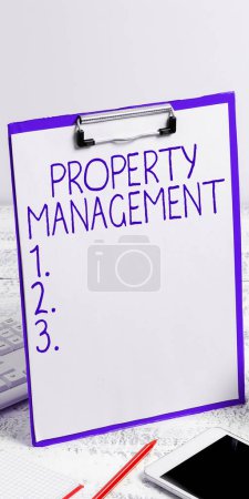 Photo for Sign displaying Property Management, Business idea Overseeing of Real Estate Preserved value of Facility - Royalty Free Image
