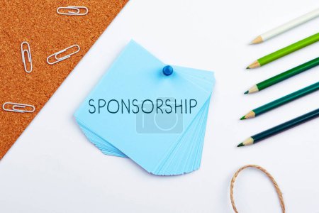 Photo for Text showing inspiration Sponsorship, Business approach Position of being a sponsor Give financial support for activity - Royalty Free Image