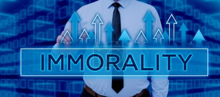 Photo for Text sign showing Immorality, Word Written on the state or quality of being immoral, wickedness - Royalty Free Image