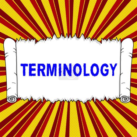 Téléchargez les photos : Inspiration montrant le signe Terminologie, mot pour mot utilisé avec une application technique particulière dans les études - en image libre de droit