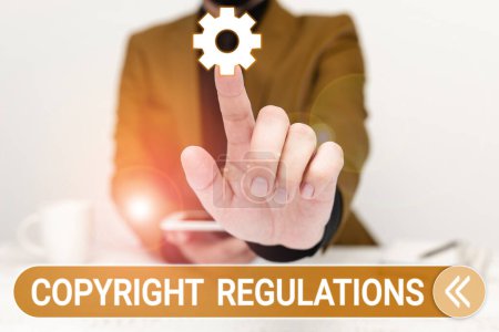 Foto de Text caption presenting Copyright Regulations, Concept meaning body of law that governs the original works of authorship - Imagen libre de derechos