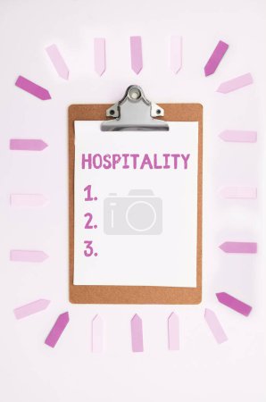 Photo for Inspiration showing sign Hospitality, Word Written on the friendly and generous reception and entertainment of guests - Royalty Free Image