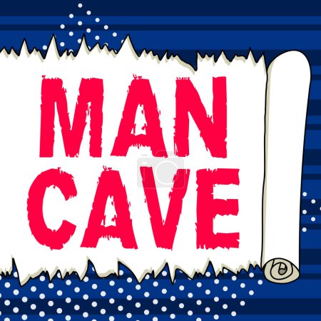 Foto de Escritura que muestra el texto Cueva del hombre, concepto que significa una habitación, espacio o área de una vivienda reservada para una persona masculina - Imagen libre de derechos