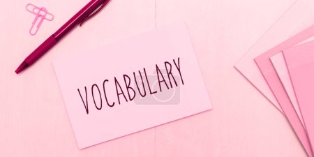 Photo for Text caption presenting Vocabulary, Business concept collection of words and phrases alphabetically arranged and explained or defined - Royalty Free Image