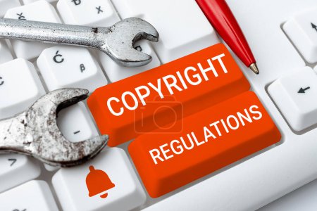 Foto de Sign displaying Copyright Regulations, Conceptual photo body of law that governs the original works of authorship - Imagen libre de derechos