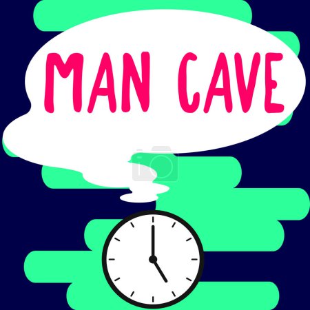 Foto de Leyenda conceptual Cueva del hombre, concepto de negocio una habitación, espacio o área de una vivienda reservada para una persona masculina - Imagen libre de derechos