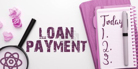 Photo for Handwriting text Loan Payment, Business approach Something lent or furnished on condition being returned - Royalty Free Image
