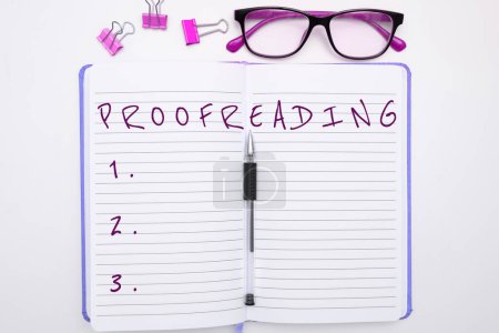 Foto de Sign displaying Proofreading, Conceptual photo act of reading and marking spelling, grammar and syntax mistakes - Imagen libre de derechos