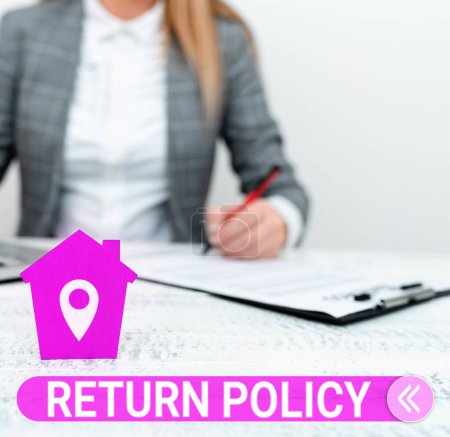 Photo for Text sign showing Return Policy, Business concept Tax Reimbursement Retail Terms and Conditions on Purchase - Royalty Free Image