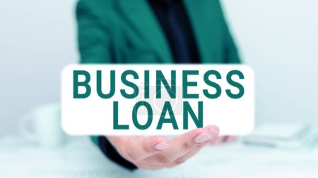 Photo for Sign displaying Business Loan, Word Written on Credit Mortgage Financial Assistance Cash Advances Debt - Royalty Free Image