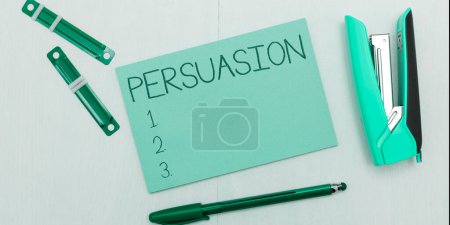 Foto de Handwriting text Persuasion, Conceptual photo the action or fact of persuading someone or of being persuaded to do - Imagen libre de derechos
